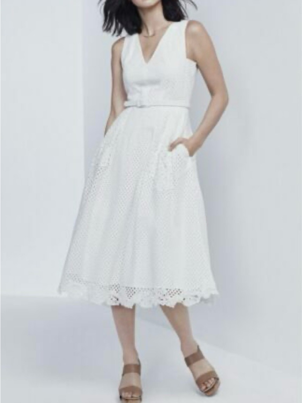 Eliza J Women’s Cream Eyelet V-Neck Midi Dress Size 12 - Picture 16 of 16